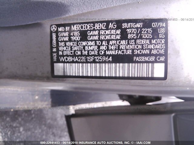 WDBHA22E1SF125964 - 1995 MERCEDES-BENZ C 220 SILVER photo 9