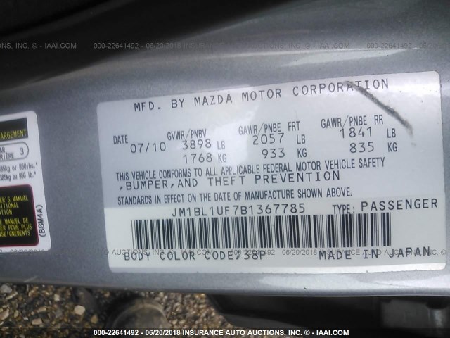 JM1BL1UF7B1367785 - 2011 MAZDA 3 I SILVER photo 9