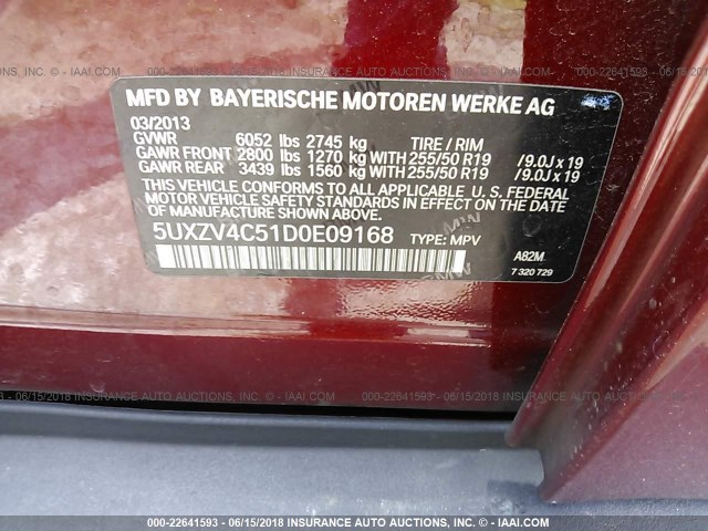 5UXZV4C51D0E09168 - 2013 BMW X5 XDRIVE35I RED photo 9