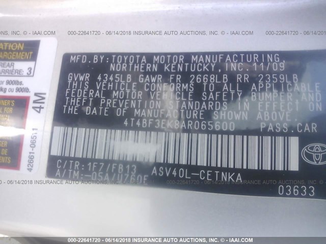 4T4BF3EK8AR065600 - 2010 TOYOTA CAMRY SE/LE/XLE Boz foto 9