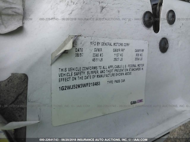 1G2WJ52K9WF218483 - 1998 PONTIAC GRAND PRIX SE 白色 照片 9