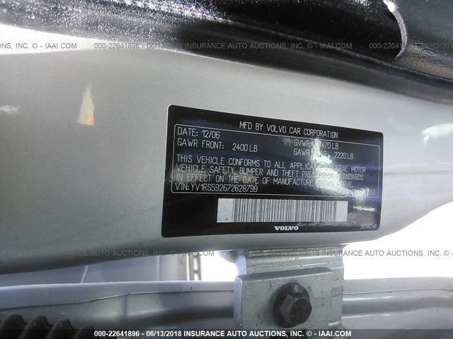 YV1RS592672628799 - 2007 VOLVO S60 2.5T SILVER photo 9