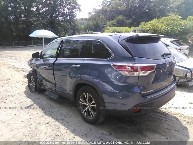 5TDJKRFH1GS296248 - 2016 TOYOTA HIGHLANDER XLE BLUE photo 3