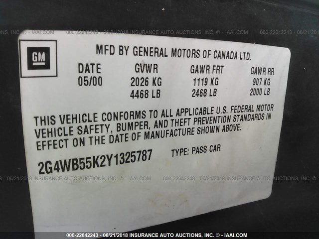 2G4WB55K2Y1325787 - 2000 BUICK REGAL LS 绿色 照片 9