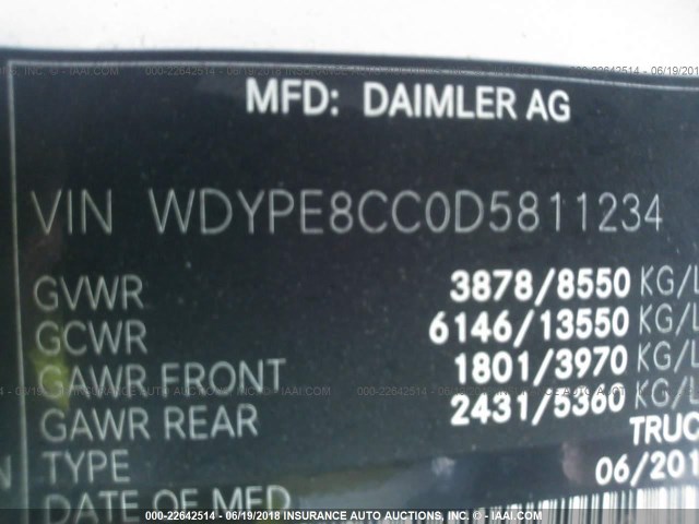 WDYPE8CC0D5811234 - 2013 FREIGHTLINER 2500 SPRINTER 2500 WHITE photo 10