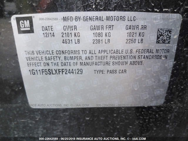 1G11F5SLXFF244129 - 2015 CHEVROLET MALIBU LTZ 黑色 照片 9