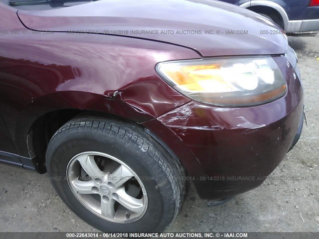 5NMSG13D77H080982 - 2007 HYUNDAI SANTA FE GLS BURGUNDY photo 6