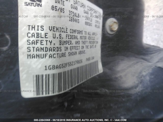 1G8AG52F55Z179826 - 2005 SATURN ION LEVEL 1 SILVER photo 9