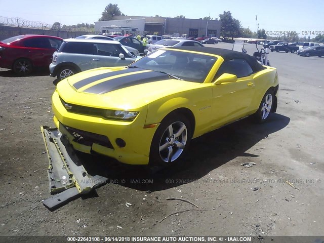 2G1FD3D31F9133247 - 2015 CHEVROLET CAMARO LT YELLOW photo 2