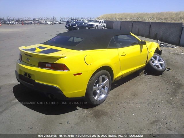 2G1FD3D31F9133247 - 2015 CHEVROLET CAMARO LT YELLOW photo 4