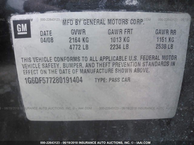 1G6DF577280191404 - 2008 CADILLAC CTS BLACK photo 9