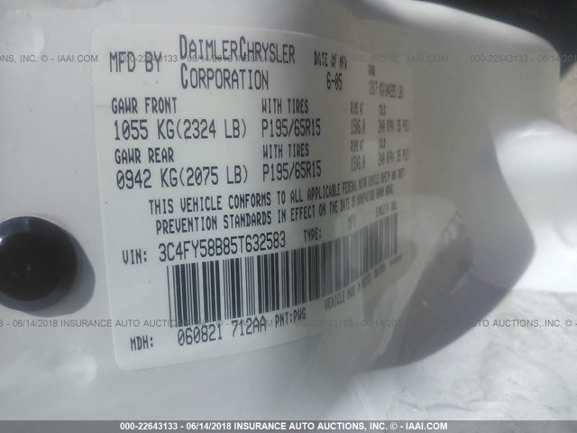 3C4FY58B85T632583 - 2005 CHRYSLER PT CRUISER TOURING CREAM photo 9