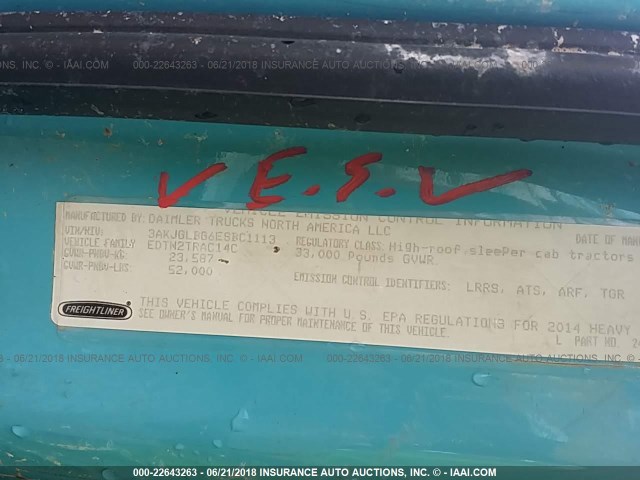 3AKJGLBG6ESBC1113 - 2014 FREIGHTLINER CASCADIA 125  Unknown photo 10