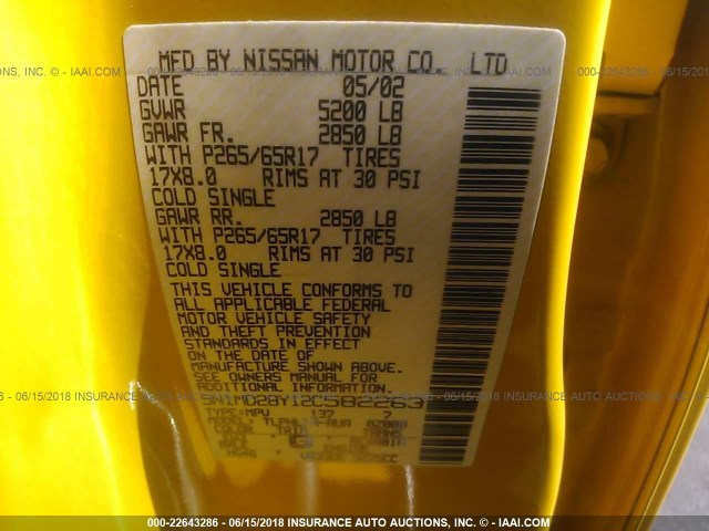 5N1MD28Y12C582263 - 2002 NISSAN XTERRA SE/SC YELLOW photo 9