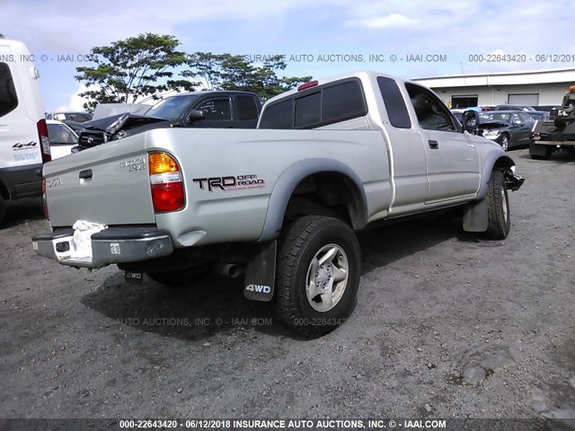 5TEWN72N31Z833497 - 2001 TOYOTA TACOMA XTRACAB SILVER photo 4