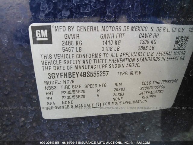 3GYFNBEY4BS556257 - 2011 CADILLAC SRX PERFORMANCE COLLECTION Көк фото 9