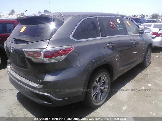 5TDZKRFH4FS059867 - 2015 TOYOTA HIGHLANDER LE/LE PLUS 灰色 照片 4