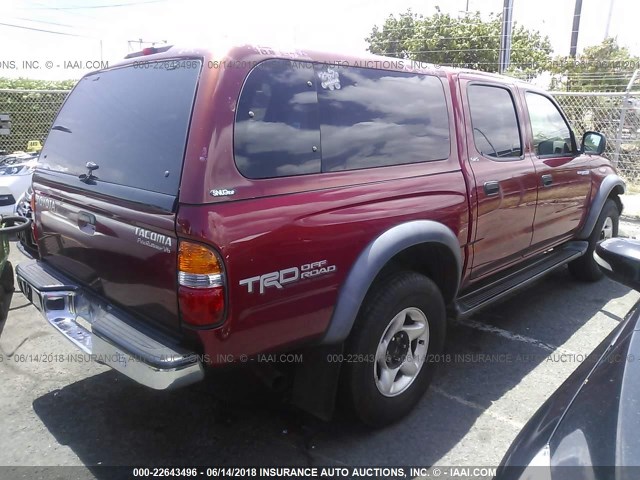 5TEGN92N14Z381179 - 2004 TOYOTA TACOMA DOUBLE CAB PRERUNNER RED photo 4