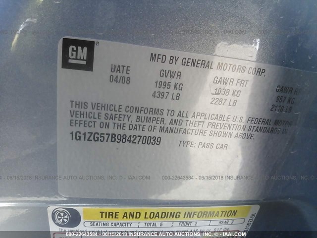 1G1ZG57B984270039 - 2008 CHEVROLET MALIBU LS BLUE photo 9