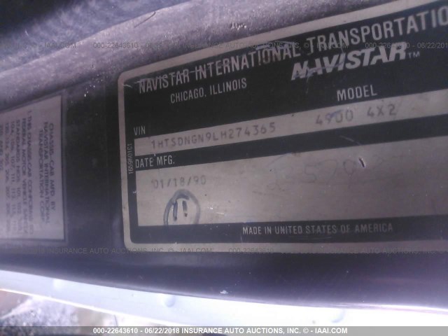 1HTSDNGN9LH274365 - 1990 INTERNATIONAL 4900 4900 WHITE photo 10