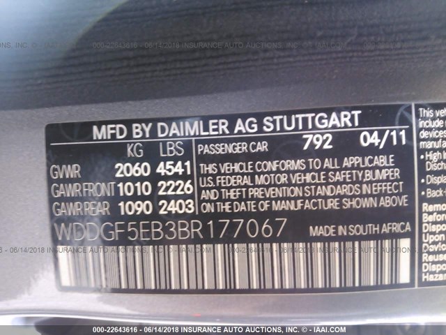 WDDGF5EB3BR177067 - 2011 MERCEDES-BENZ C 300 GRAY photo 9