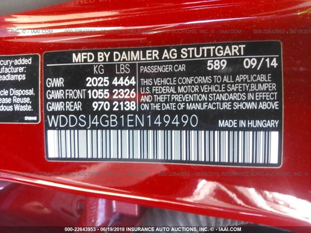 WDDSJ4GB1EN149490 - 2014 MERCEDES-BENZ CLA 250 4MATIC RED photo 9