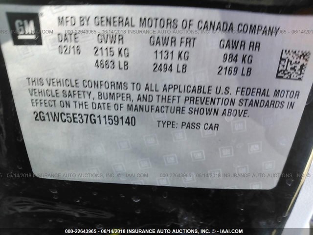 2G1WC5E37G1159140 - 2016 CHEVROLET IMPALA LIMITED LTZ BLACK photo 9