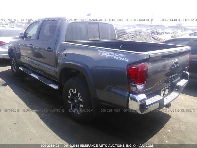 3TMAZ5CN4GM004834 - 2016 TOYOTA TACOMA DBL CAB/SR5/TRD SPORT/OR GRAY photo 3