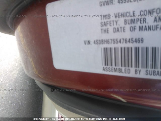 4S3BH675547645469 - 2004 SUBARU LEGACY OUTBACK AWP 红色 照片 9