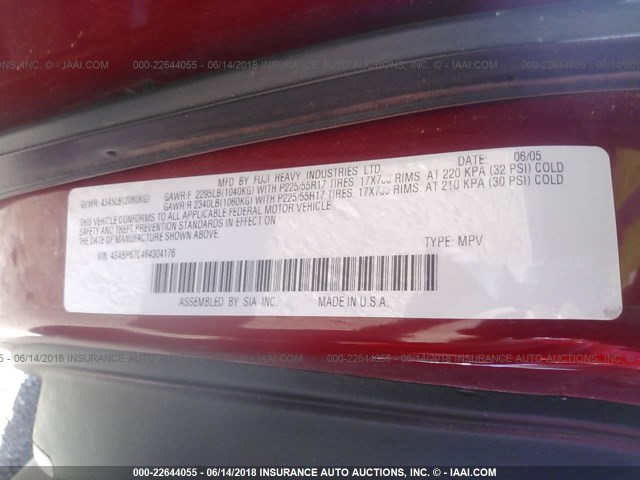 4S4BP67C464304176 - 2006 SUBARU LEGACY OUTBACK 2.5 XT LIMITED RED photo 9