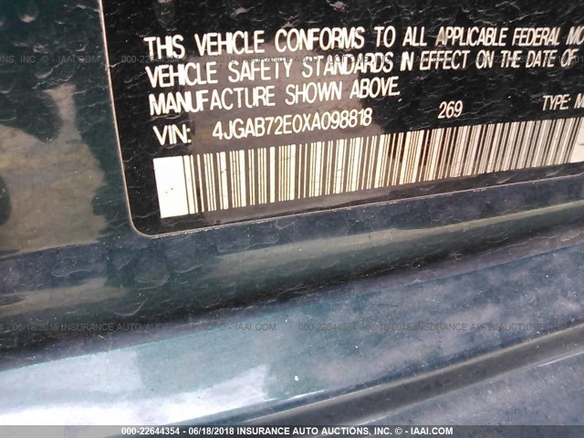 4JGAB72E0XA098818 - 1999 MERCEDES-BENZ ML 430 绿色 照片 9