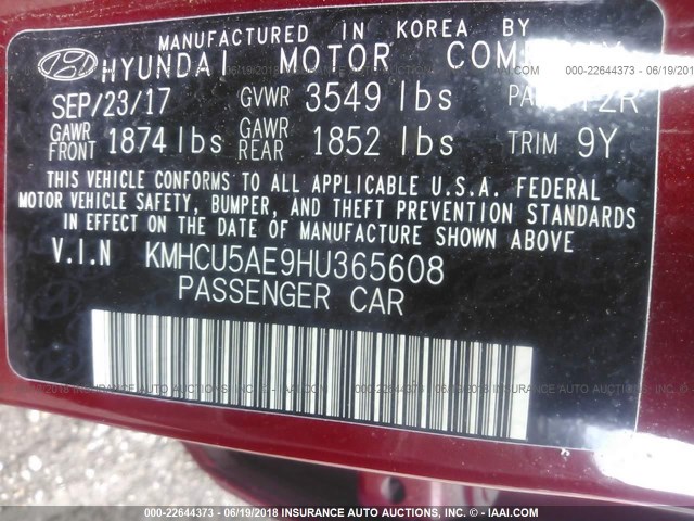 KMHCU5AE9HU365608 - 2017 HYUNDAI ACCENT SPORT RED photo 9