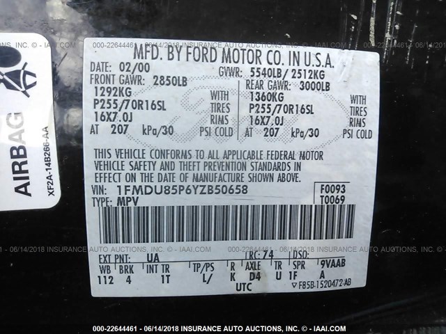 1FMDU85P6YZB50658 - 2000 FORD EXPLORER LIMITED BLACK photo 9