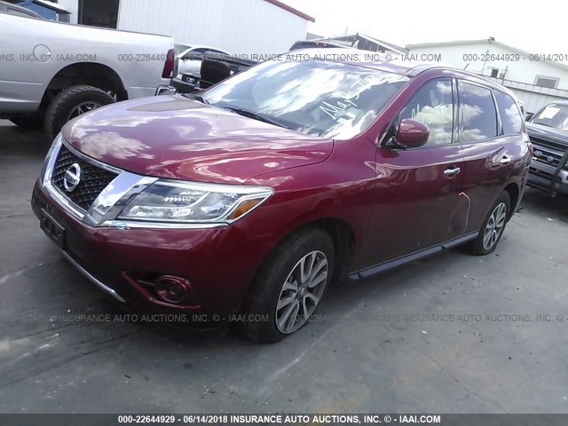 5N1AR2MN9FC627083 - 2015 NISSAN PATHFINDER S/SV/SL/PLATINUM RED photo 2