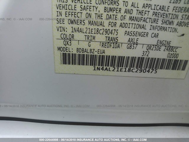 1N4AL21E18C290475 - 2008 NISSAN ALTIMA 2.5/2.5S თეთრი ფოტო 9