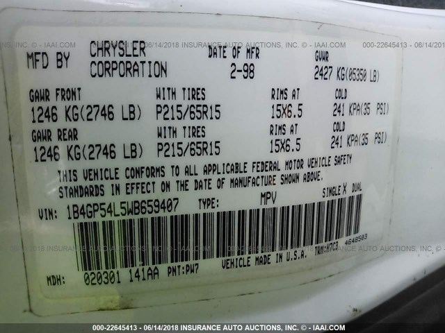 1B4GP54L5WB659407 - 1998 DODGE GRAND CARAVAN LE/ES WHITE photo 9