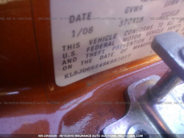 KL5JD66Z48K881017 - 2008 SUZUKI RENO CONVENIENCE ORANGE photo 9