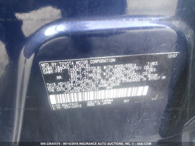 JTLKE50E181052153 - 2008 TOYOTA SCION XB Mavi foto 9