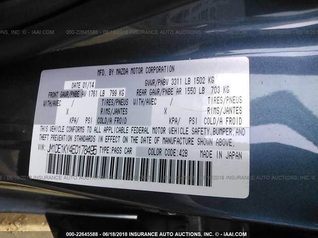 JM1DE1KY4E0178495 - 2014 MAZDA MAZDA2 SPORT BLUE photo 9