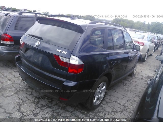 WBXPC93458WJ14628 - 2008 BMW X3 3.0SI BLUE photo 4