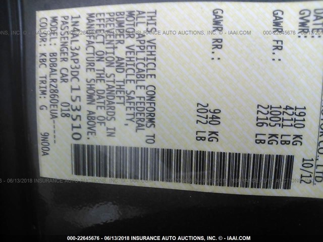 1N4AL3AP3DC153510 - 2013 NISSAN ALTIMA 2.5/S/SV/SL GRAY photo 9