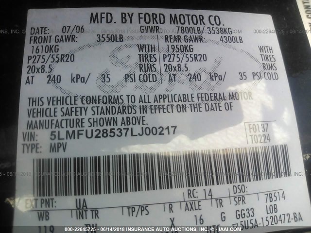 5LMFU28537LJ00217 - 2007 LINCOLN NAVIGATOR Siyah fotoğraf 9