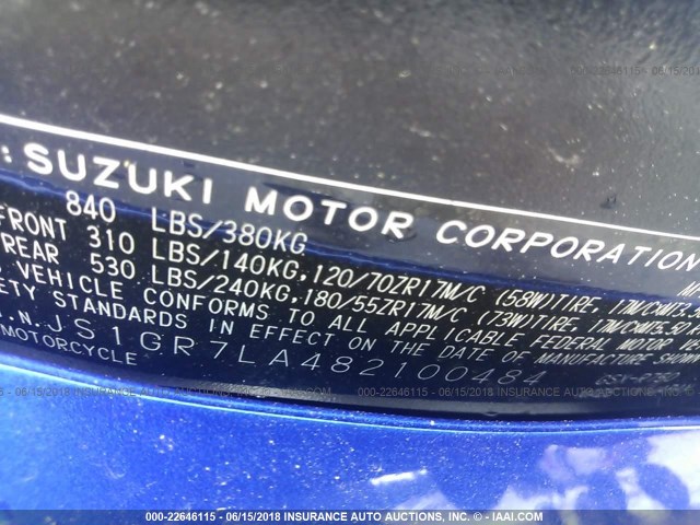 JS1GR7LA482100484 - 2008 SUZUKI GSX-R750 BLUE photo 10