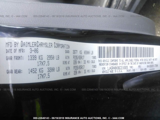 1J4GR48K86C216925 - 2006 JEEP GRAND CHEROKEE LAREDO/COLUMBIA/FREEDOM 黑色 照片 9