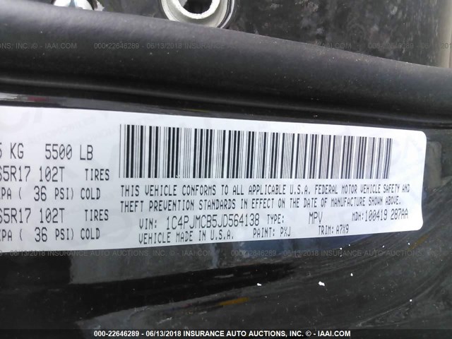 1C4PJMCB5JD564138 - 2018 JEEP CHEROKEE LATITUDE Siyah fotoğraf 9