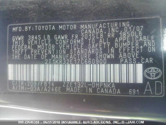 2T1KR32E17C660900 - 2007 TOYOTA COROLLA MATRIX XR Unknown photo 9