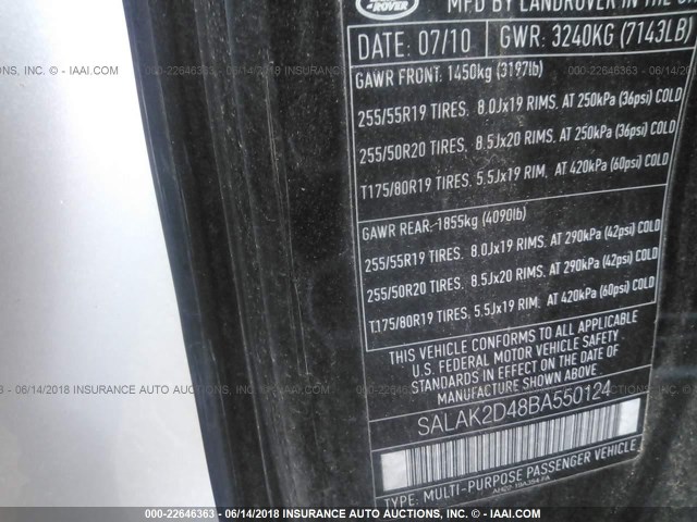 SALAK2D48BA550124 - 2011 LAND ROVER LR4 HSE LUXURY BLACK photo 9