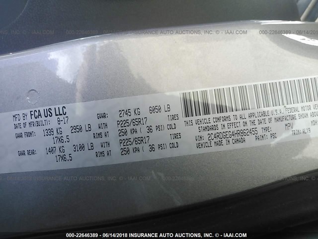 2C4RDGEG4HR862455 - 2017 DODGE GRAND CARAVAN GT SILVER photo 9