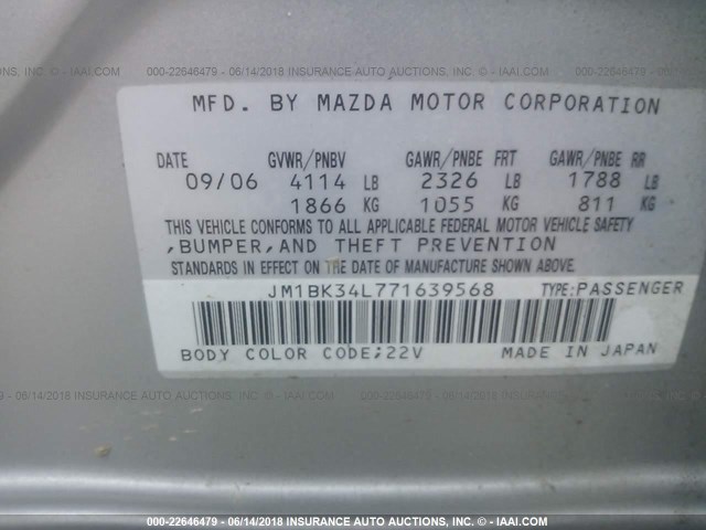 JM1BK34L771639568 - 2007 MAZDA SPEED 3 SILVER photo 9