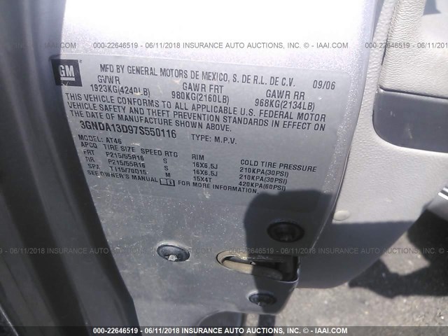 3GNDA13D97S550116 - 2007 CHEVROLET HHR LS SILVER photo 9